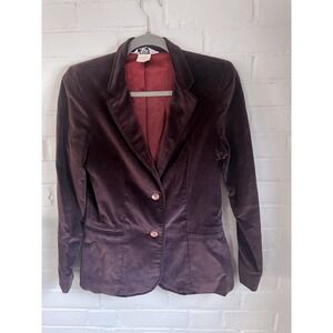Vintage 70's Dimension V Women's Velvet Blazer Plum Satin Lined 2 Button Closure